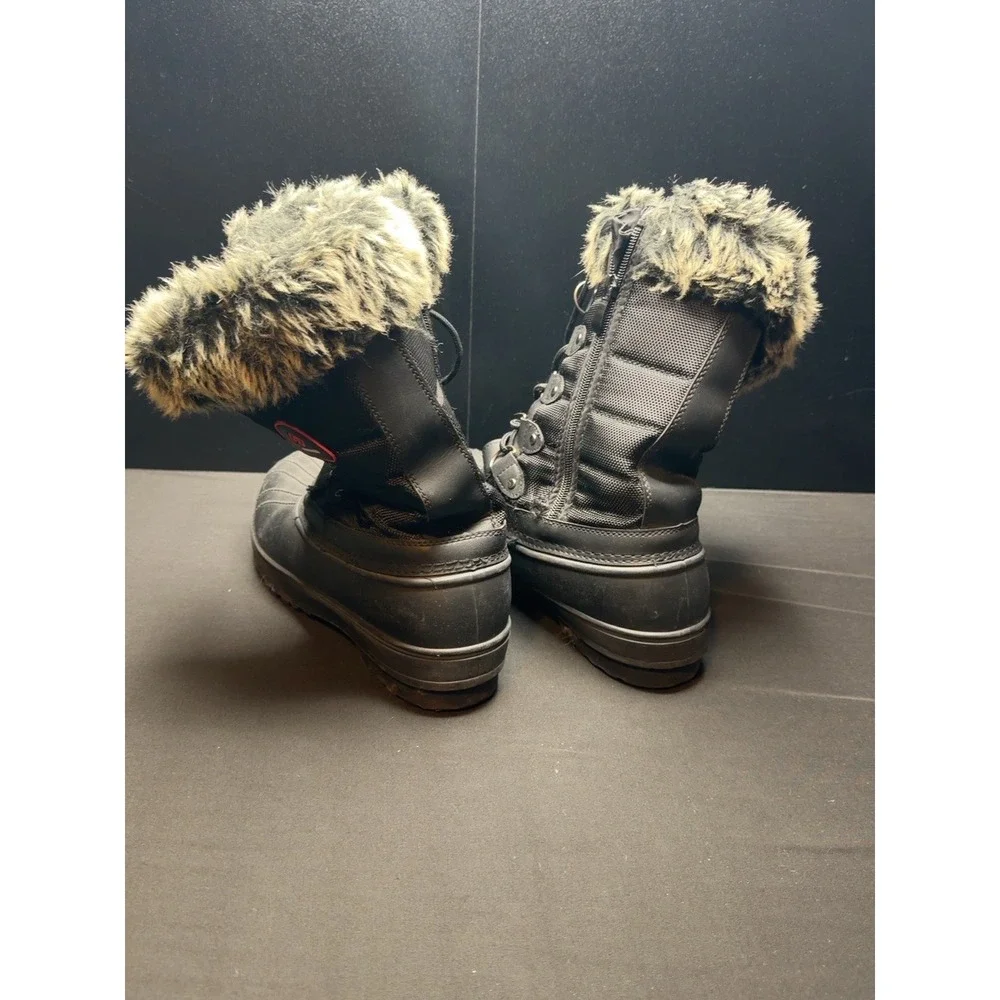 Dream Pairs DP-CANADA Womens Snow Boots Size 11 Black Faux Fur Lace Zip Winter